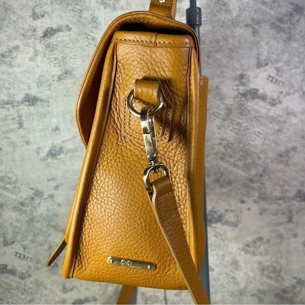 GiGi New York Hayden Saddle Satchel Pebbled Leather Crossbody Bag Brown